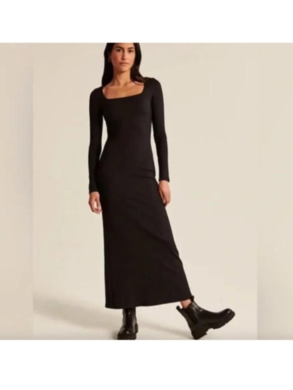 ABERCROMBIE & FITCH LONG SLEEVE RIBBED MAXI DRESS BLACK SIZE (MT) MEDIUM TALL